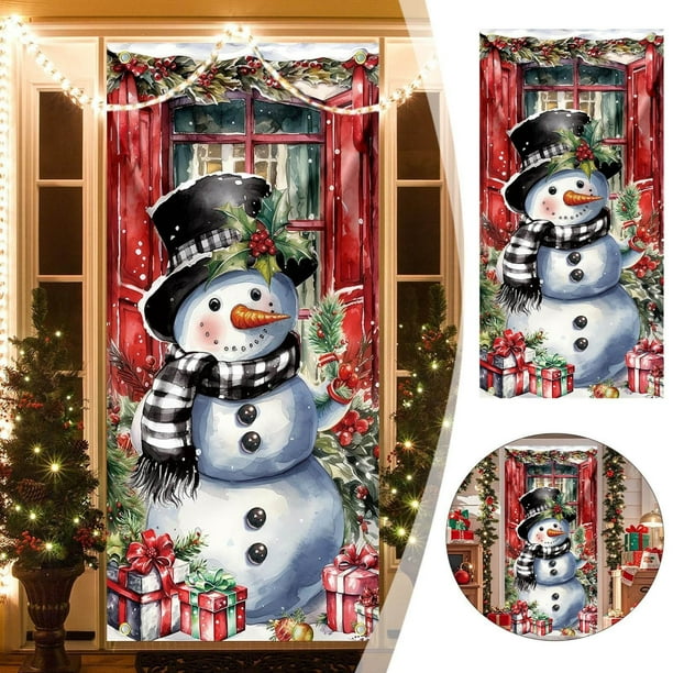 Cortina festiva para la puerta con muñecos de nieve para la temporada navideña, adorno para colgar en interiores y exteriores, puerta de la casa, ventana, pared, fiesta, celebración, pieza d...