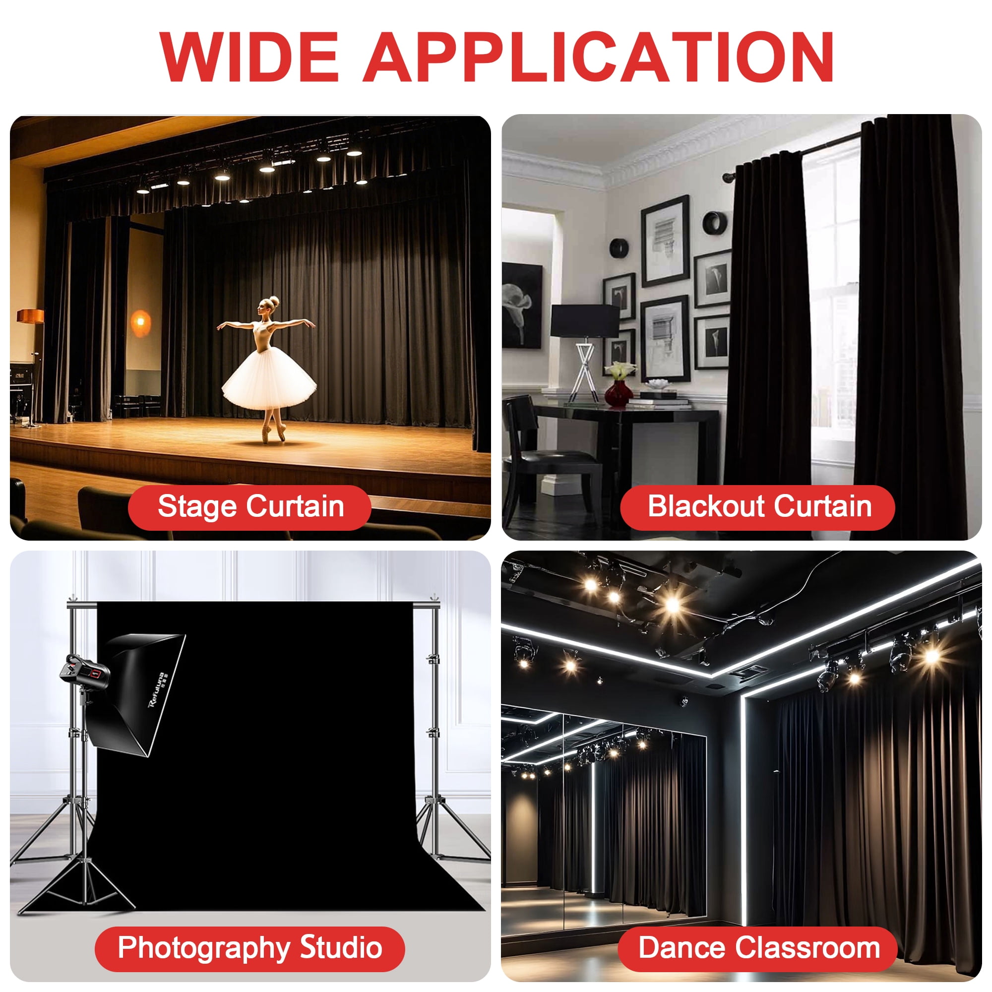 KALMORE Black Duvetyne Commando Cloth, Flame Retardant, Zero-Glare, Cotton Fabric for Photography Backdrop, Stage Backdrops, Studio Blackout Fabric (10, 25, 50 Yards Roll)
