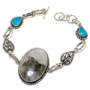 Lodolite Quartz, Chalcedony Gemstone 925 Sterling Silver Bracelet 7-8"