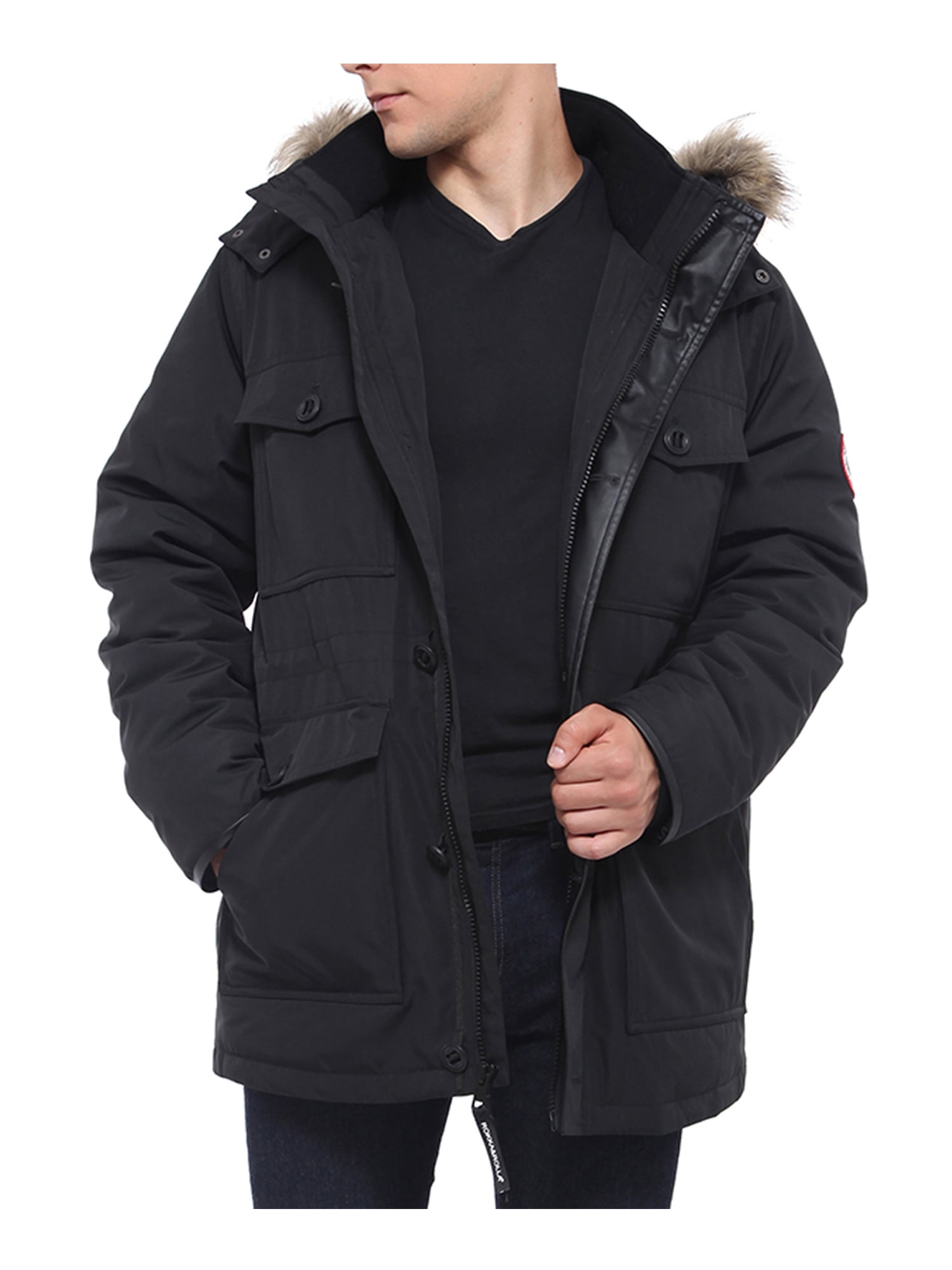 U-shot Men Winter Black Warm Jacket Hooded Outwear Removable Coat