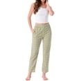 thumbnail image 2 of Pantalones de pijama de algodón a cuadros para mujer, con cintura elástica y bolsillo, pantalones de lounge largos L, a cuadros amarillos, 2 of 6