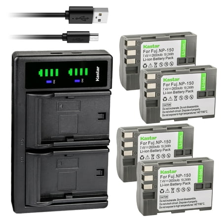 Kastar 4-Pack Battery and LTD2 USB Charger Replacement for Fujifilm NP-150 NP150 FNP150 Battery Fujifilm BC-150 BC150 Charger Fujifilm FinePix IS Pro FinePix S5 Pro FinePix S5 Pro FinePix IS Pro