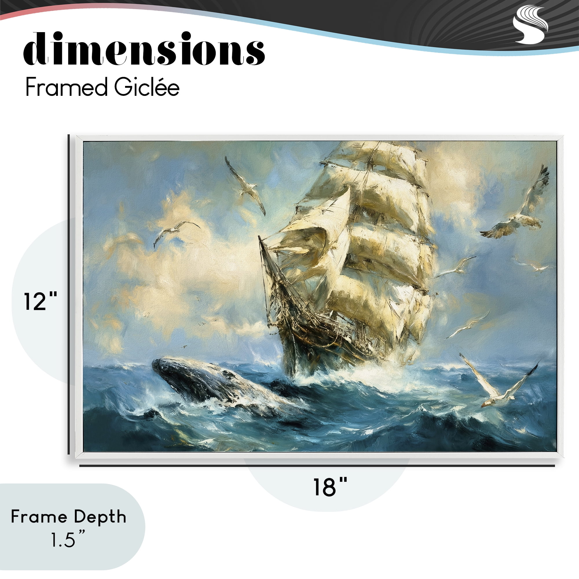 Stupell Industries Clipper Ship & The Whale White Framed Giclee Art, design by Tina LeCour