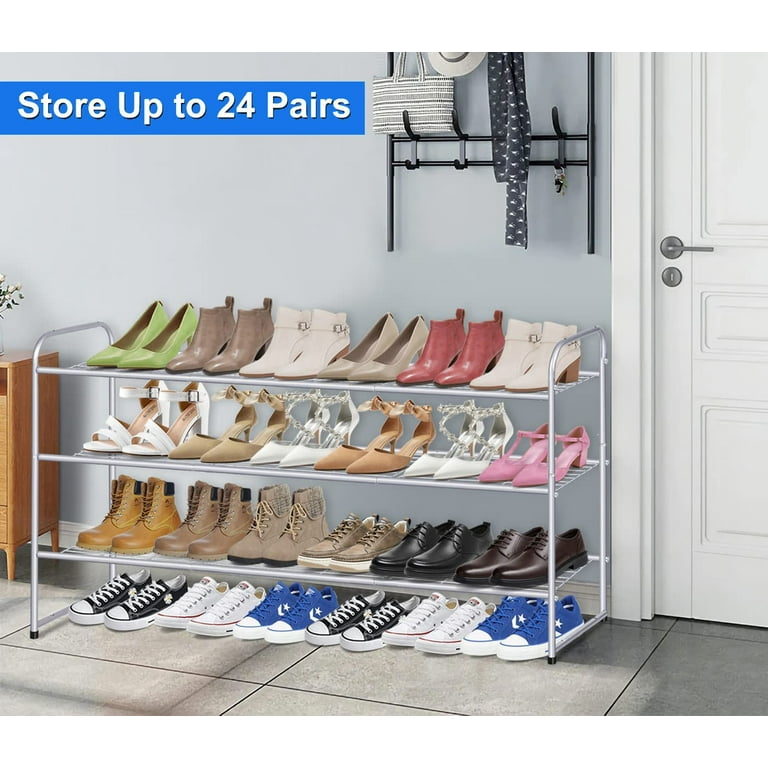 MISSLO 3 Tier Long Metal Shoe Rack for Closet and Entryway 24