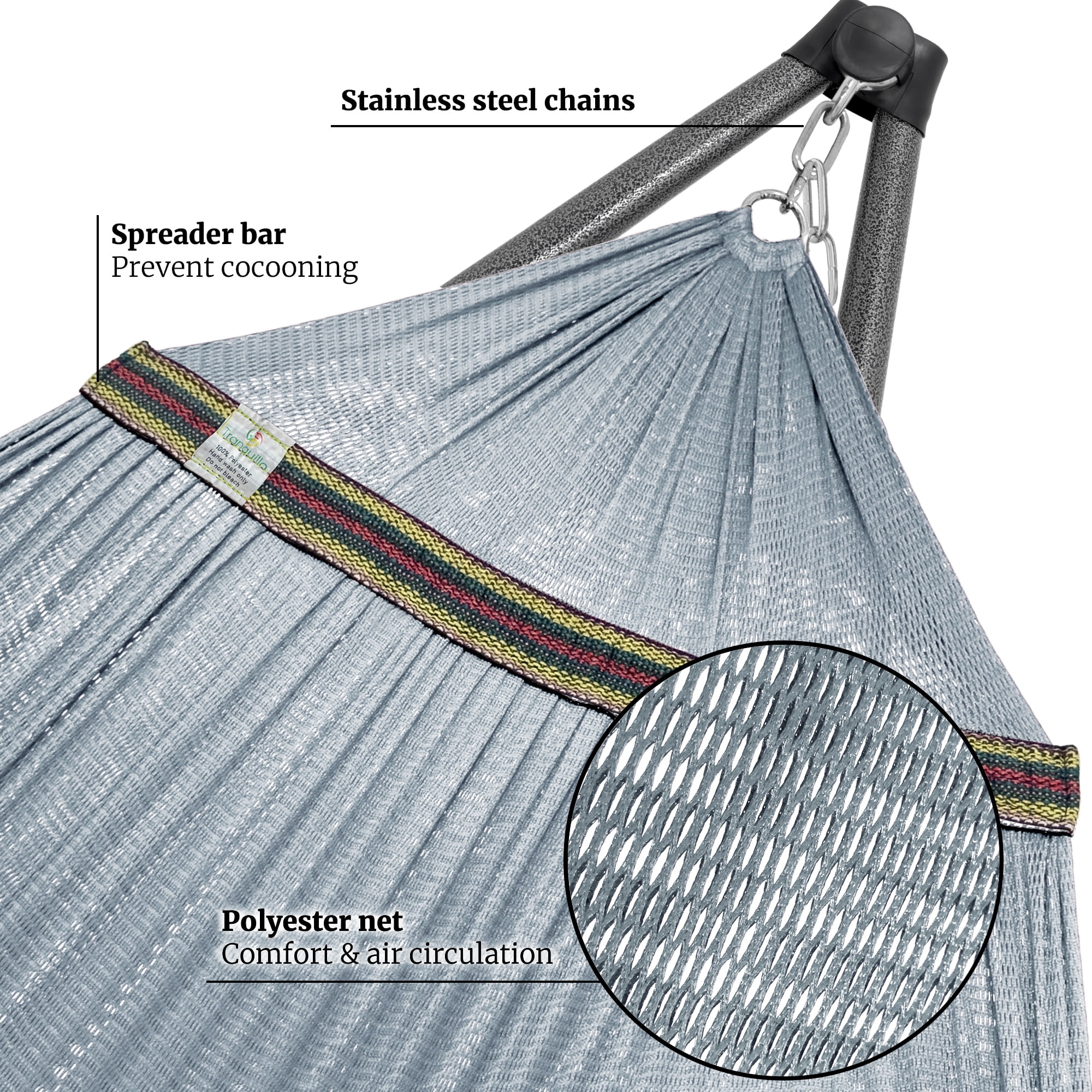 Tranquillo 600lb Capacity 2 Persons 2 Hammocks Included/Foldable Portable Hammocks with Stand, Tree Straps, Carry Bags for Garden Camping, Grey