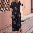 thumbnail image 2 of Conjunto de 2 Piezas de de Corta para Mujer, Cuello Redondo, Pantalones de Pierna , Talla Grande, para Verano Flores Azul Marino M, 2 of 4