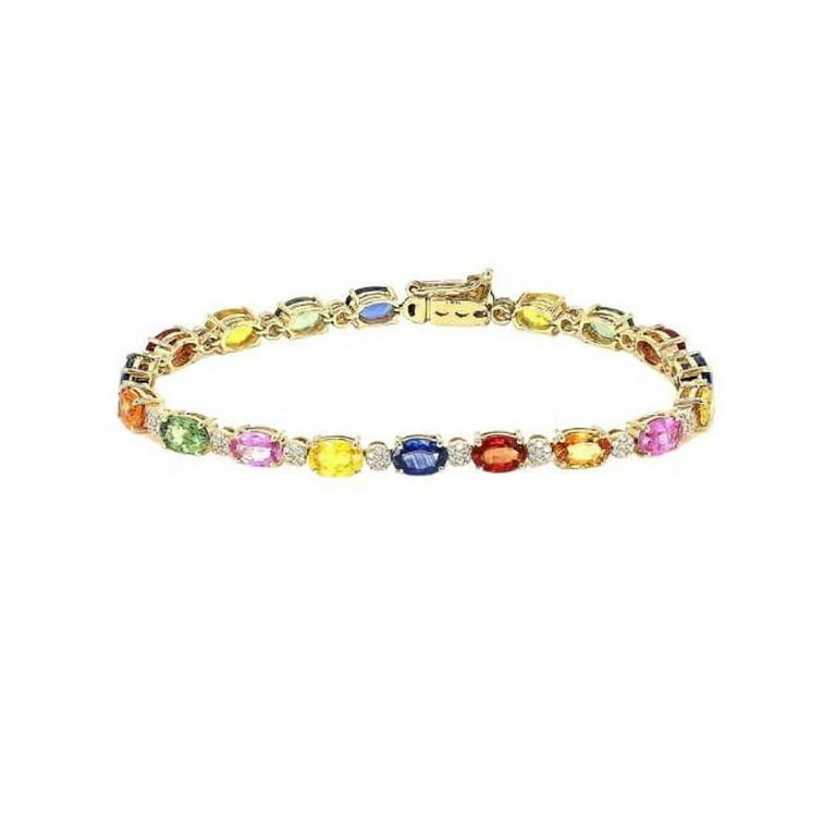Rainbow Sapphire & CZ Diamond Tennis Bracelet - Oval Cuts  display picture 1