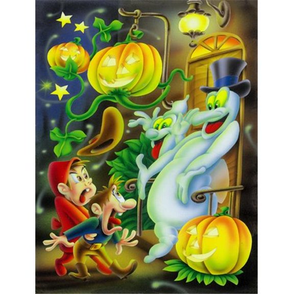 Scary Ghosts & Halloween Trick or Treaters Flag Canvas House Size