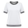 thumbnail image 7 of hoksml Women's Short Sleeve Crew Neck T-Shirt, Striped Trim Casual Tee for Everyday Wear, 7 of 7