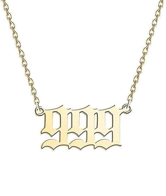 free-space Premium Angel Number Necklaces 1111 2222 3333 4444 Stainless Steel Necklace 555 7777 8888 9999 6666 Old English Numerology Necklace (9999) (9999