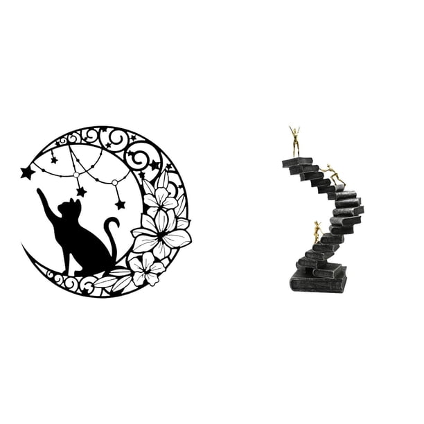 Decoración De Pared De Gato De Metal, Estatuas De Pensadores, Figuras Abstractas, Artesanías, Arte De Pared De Gato Negro, Estantería, Objetos Decorativos, Decoraciones De Mesa De Escritorio