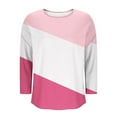 thumbnail image 5 of Olyvenn Long Sleeve Cotton Linen Shirts for Women Color Block Drop Shoulder Tops Round Neck Summer Blouses Dressy Casual Comfy Tees Pink S, 5 of 5