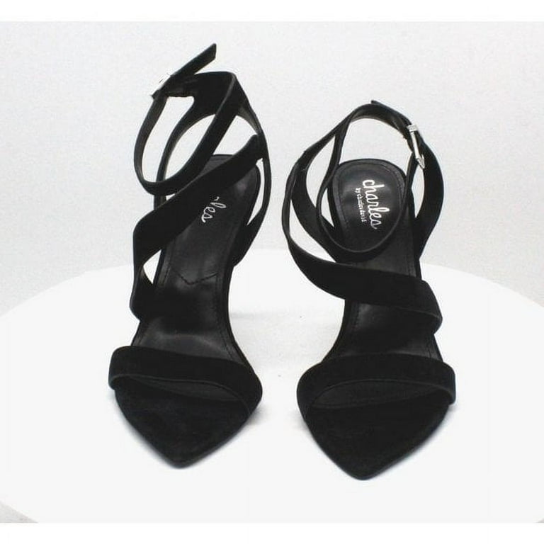 CHARLES BY CHARLES DAVID Womens Black Padded Ankle Strap Strappy Tracker Pointed Toe Stiletto Buckle Leather Dress Sandals Shoes 7.5 M