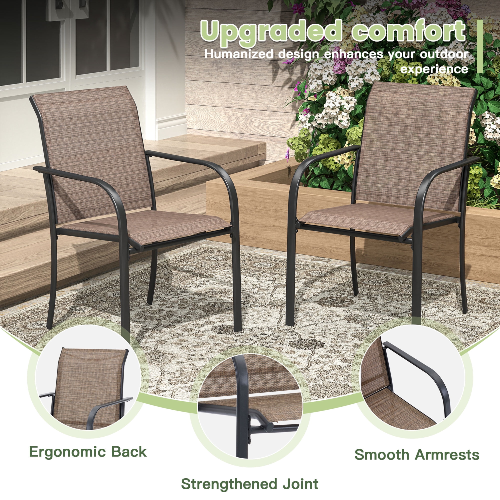 Vicllax Outdoor Dining Chair Patio Chairs Stacking Metal Modern for Deck Garden, Set of 4, Brown
