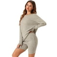 thumbnail image 4 of INSPIRE CHIC Women's 2 Piece Lounge Sets Ribbed Knit Matching Outfits Long Sleeve Top with Biker Shorts Sweatsuits 2XL Camel, 4 of 6