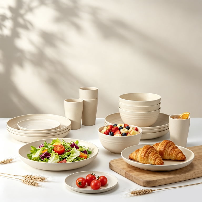 GPED 20-Piece Wheat Straw Dinnerware Set for 4, Beige photo 3