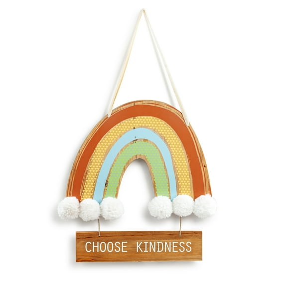 Demdaco Choose Kindness Rainbow Woodgrain 16.5 x 16 Fir Wood Door Hanger Sign
