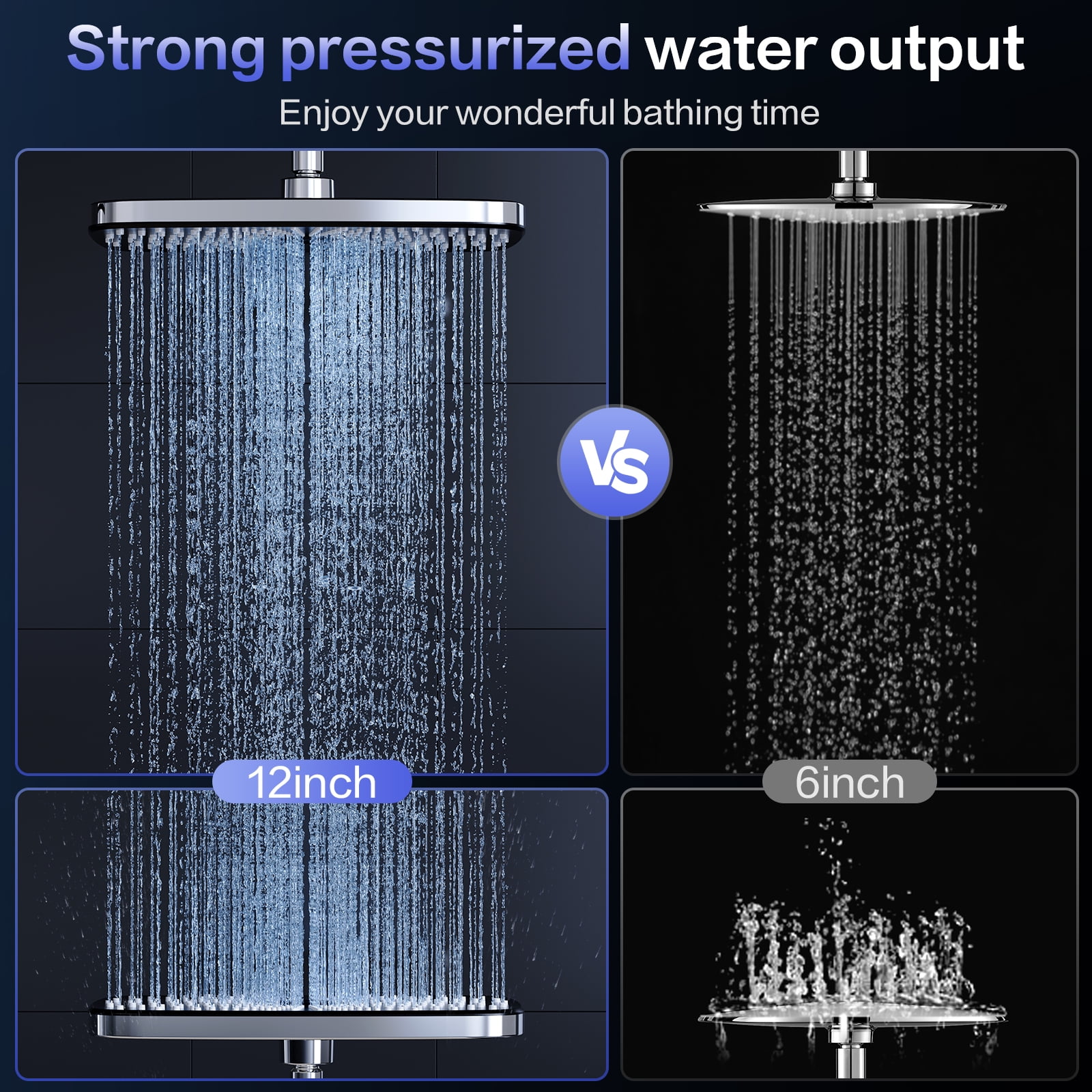 Scootworks 12 Inch High Pressure Rain Shower Head Combo with Adjustable Extension Arm, 10 Mode Detachable Handheld Shower Head with Hose 59 inch Stainless Steel and Adjustable Bracket