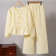 thumbnail image 2 of ZACPNCV Girls 2 Piece Outfits Kids Long Sleeve T Shirts Wide Leg Pants Clothing Sets Yellow 9-10 Years, 2 of 9