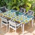 thumbnail image 2 of Modern Mediterranean Table Cloths for 3 Foot Rectangle Tables, Retro Moroccan Tiles Texture Vlue Yellow Patio Waterproof Elastic Fitted Tablecloths, Washable Rectangular Table Cover for Camping, 2 of 8