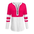 thumbnail image 5 of Oiangi Half Zip Shirts Women Patchwork Long Sleeve Pullover Top Loose Fit Comfy Blouses for Fall Winter Hot Pink L, 5 of 6