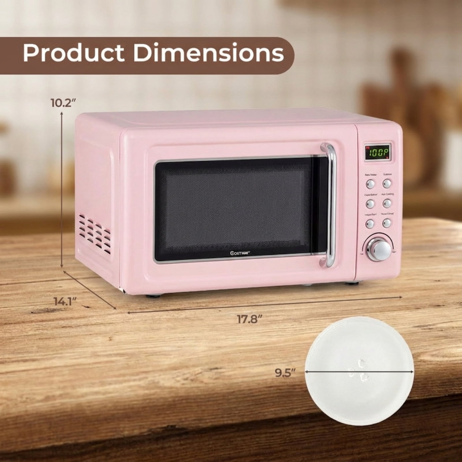 RUIE 700W Retro Countertop Microwave Oven 0.7 Cu.Ft with 5 Power Levels & 8 Auto Menus, Small Retro Microwave Oven with Child Lock for Home Dorm Apartment, Pink