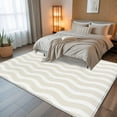 thumbnail image 5 of Cream Stripe 5x8 Area Rugs, Modern Abstract Waves Beige Striped Non-Skid Rubber Backing Large Rectangle Rugs - Living Room Bedroom Home Office, Indoor Floor Mat Carpets Washable Rug, 5 of 9