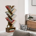 thumbnail image 3 of Sorbus Modern Tree Bookshelf – 7-Tier Zigzag Bookcase with Drawer, Vertical Storage Shelf for Books & Décor, Space-Saving Design, Brown, 3 of 11
