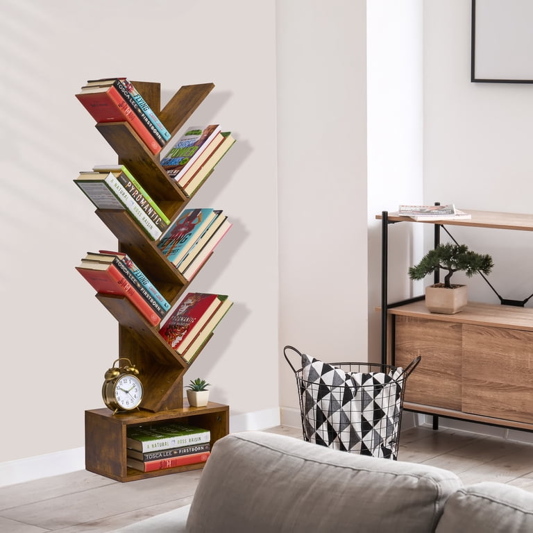 Sorbus Modern Tree Bookshelf – 7-Tier Zigzag Bookcase with Drawer