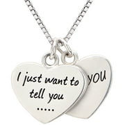 Alov Sterling Silver I just want to tell you... I love you Double Hearts Necklace