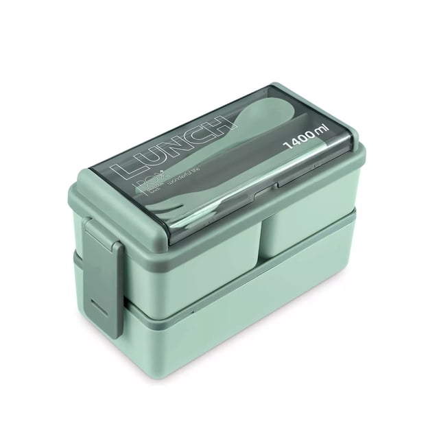 Lonchera 3 Niveles Topper 1000ml con Cubiertos Verde