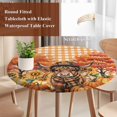 thumbnail image 4 of Orange Pumpkin Fall Round Tablecloth, Fitted Table Cover with Elastic for 45"-54" Round Tables, Cattle Thanksgiving Checkered Farmhouse Table Cloth Outdoor Indoor Dinning Party Waterproof Tablecloths, 4 of 7