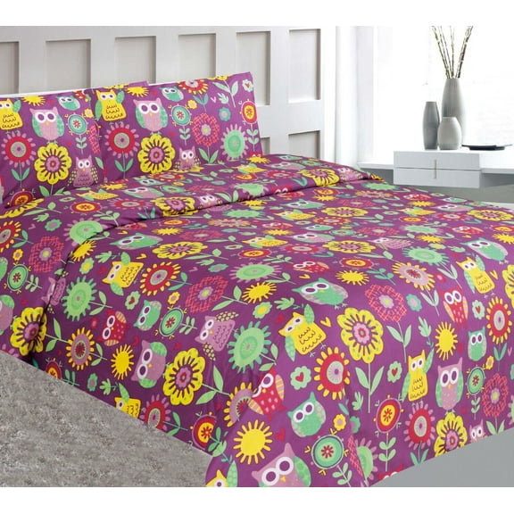 OWL Full Kids Printed 4pc Sheet Set Premium Collection Modern Bedding Dressing New Designs for Girls/Boys & Toddler