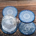 thumbnail image 4 of WIRESTER Drink Round Fabric Felt Neoprene Coasters Set of 4pcs, Teal & White Mandala, 4 of 4