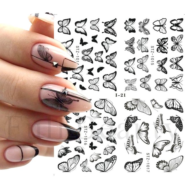 4 piezas de pegatinas de uñas de agua de diseño de invierno Set árbol de Navidad arte de uñas calcomanía negro hojas de verano DIY manicura Slider NFSTZ1066-1113 Tan Jianjun unisex