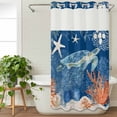 thumbnail image 3 of Sea Turtle Coastal No Hook Shower Curtain with Snap in Liner, Waterproof Fabric Shower Curtains, Summer Beach Coral Nautical Navy Blue Shower Curtain Set Top See Through for Bathroom 36"x78", 3 of 8