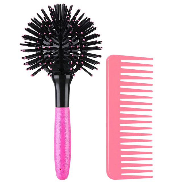 Cepillo de pelo 3D Bomb Curl, cepillo de pelo redondo 360, cepillo para desenredar, cepillo de bola esférico, rizador de pelo redondo y peine de dientes anchos para cabello rizado/largo/húmedo/seco