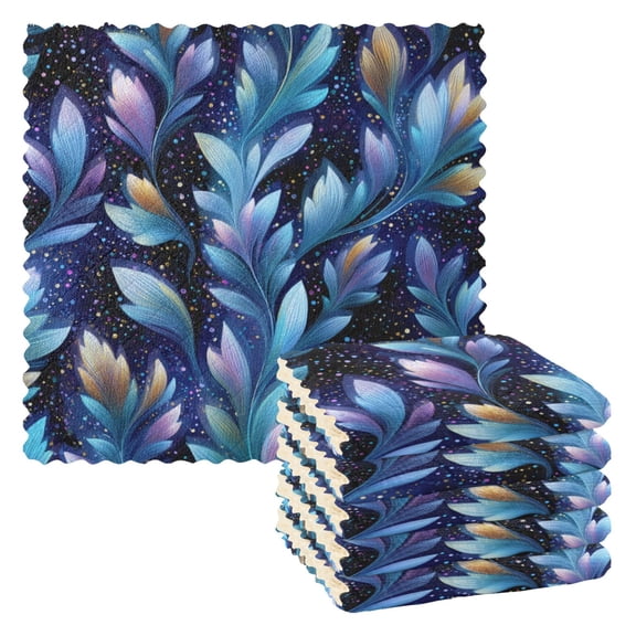 6 Pieces of Kitchen Towels 11x11Inch Kitchen Dish Cloths Kitchen Dish Towels Reuseable Cleaning Cloths Cartoon Blue Leaves