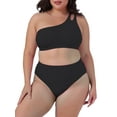 thumbnail image 2 of DARING DIVA Plus Size Women's Bikini Two Piece One Shoulder Swimsuit 1X Black, 2 of 5