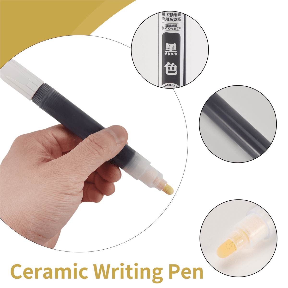 4 Pcs Underglaze Pen Underglaze for Ceramics Ceramic Writing Pen Underglaze Permanent Porcelain Colored Pen (Black)
