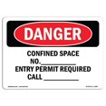 thumbnail image 1 of SignMission OS-DS-D-35-L-1080 OSHA Danger Sign - Confined Space Permit Required, 1 of 1