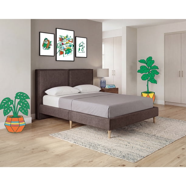 Base de Cama Matrimonial Makora Luma Chocolate Tapizada en Tela Tipo Lino (No Incluye Colchón)