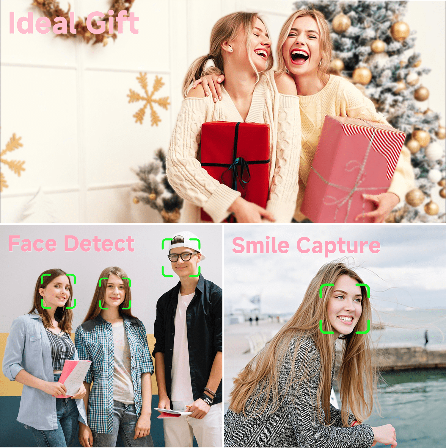 KEEPBERRY fhd Point and Shoot Digital Camera for Kids with , smile Capture, 20 Filters, Built-in Flash & USB-C Cable (Pink)