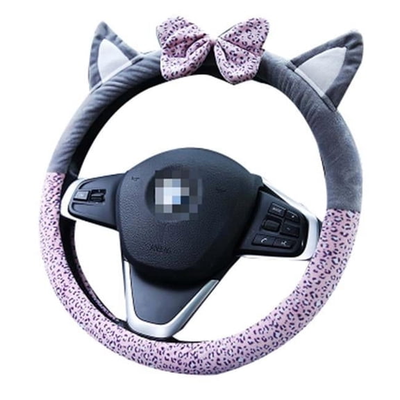 Panda Superstore 14.96 in. Leopard Plush Car Steering Wheel Cover Cartoon Car Anti-Skid Handlebar Set, Multi Color