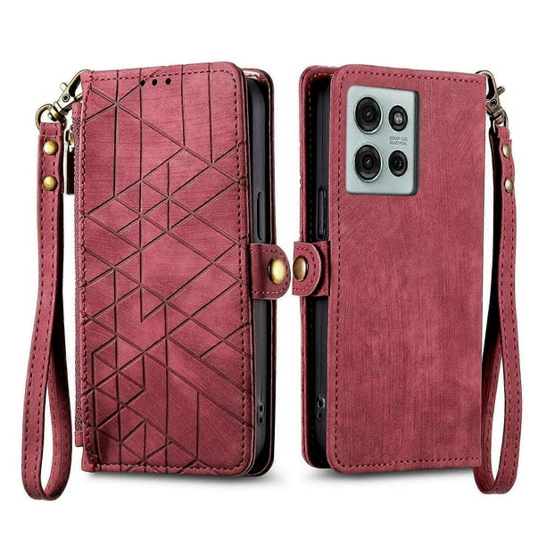 For Motorola Moto G75 5G Case Zipper Wallet Geometry Lines Leather Phone Cover - Green