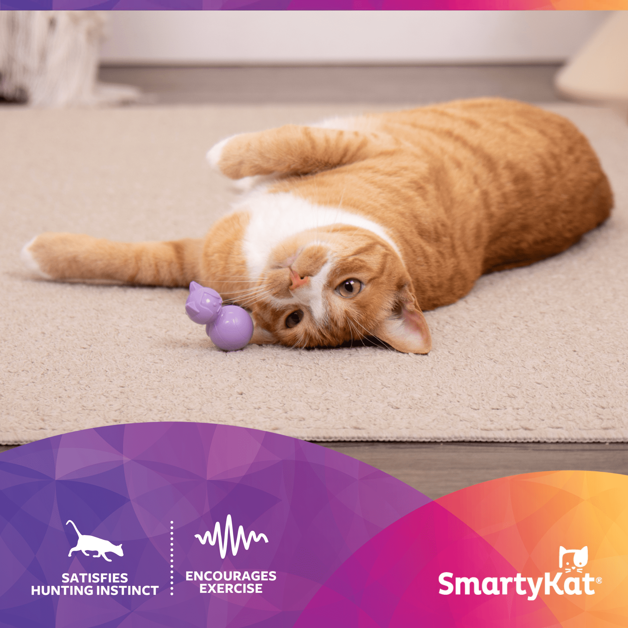 SmartyKat Teeter Tiger Cat Exercise Toy – Stimulating Motion Toy for Cats, Purple