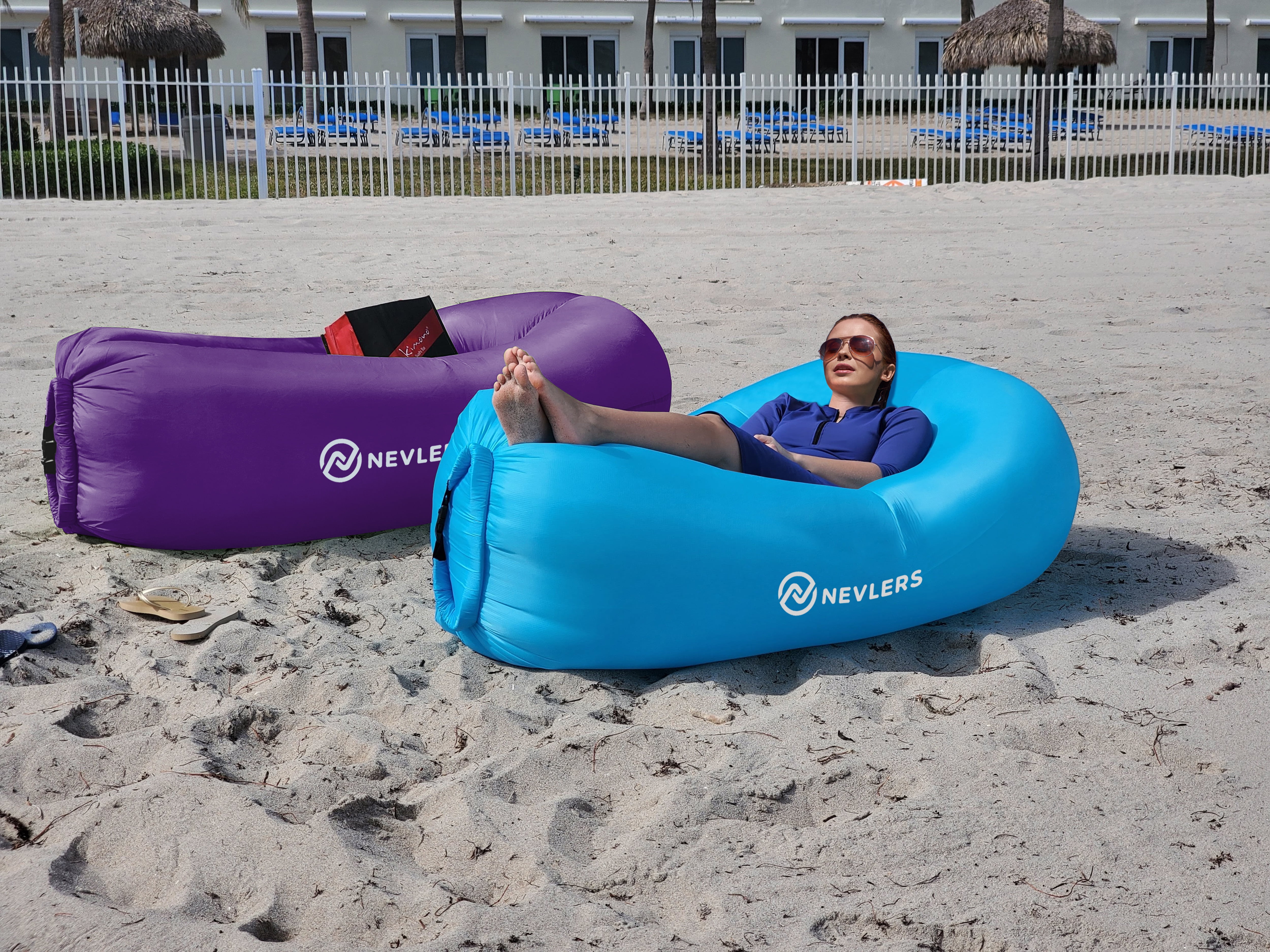 Nevlers Purple Inflatable Lounger Portable Beach Chair with Travel