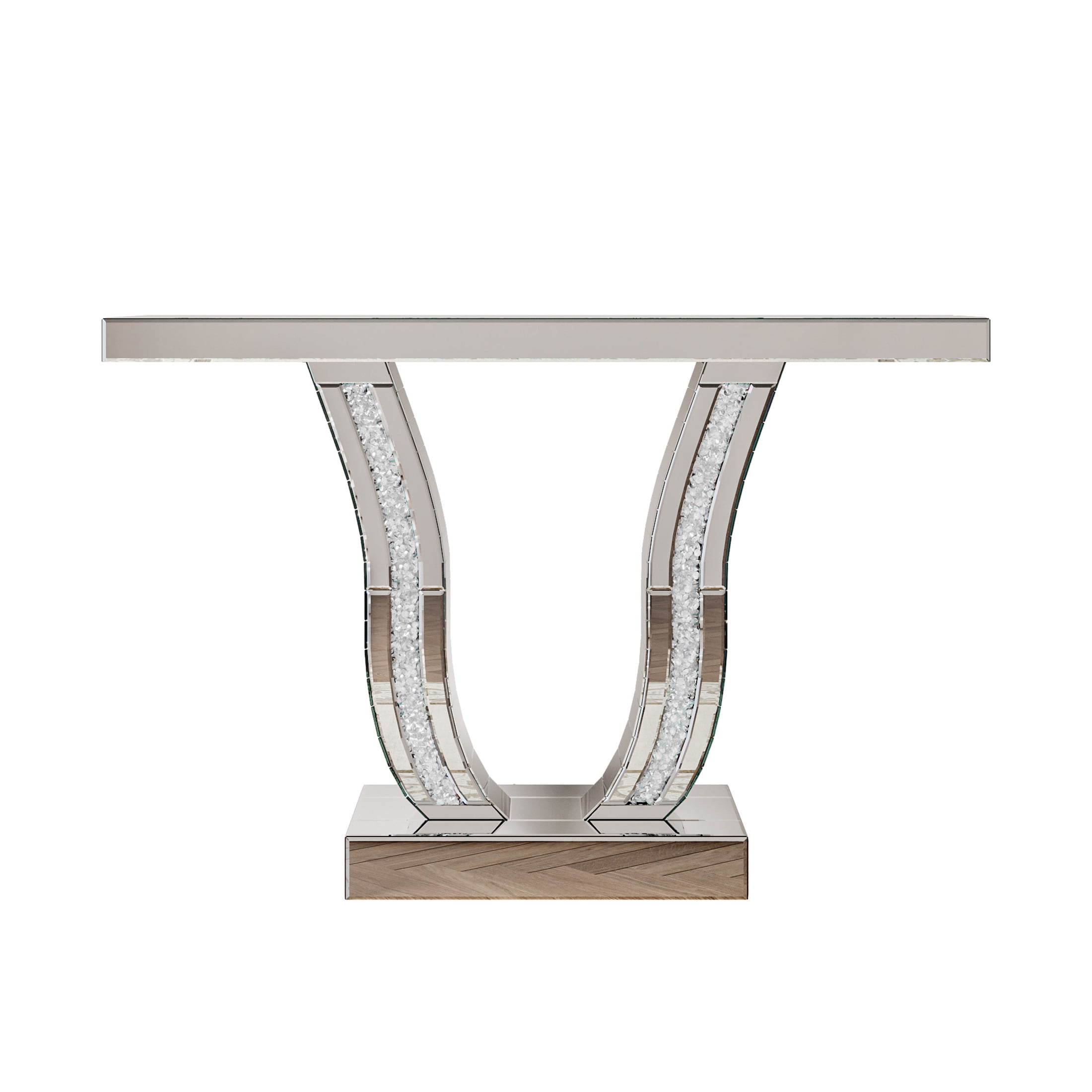Noble House Mirrored Console Table, Modern Silver Entryway Sofa Table with Curved Stone-Inlaid Legs, Silver Glam Entryway Table,Silver