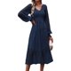 thumbnail image 1 of Vestidos de primavera PRETTYGARDEN para mujer 2024, manga larga, cuello en V, lunares suizos, volantes fruncidos, vestido largo bohemio de gasa y gasa (azul marino, grande), 1 of 7