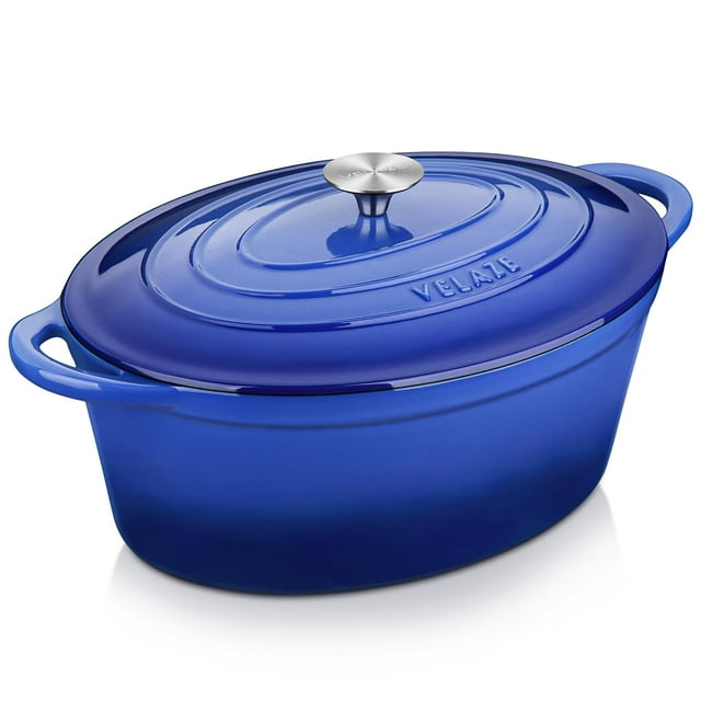 Horno holandés Velaze de hierro fundido ovalado esmaltado, 7,5 L, azul